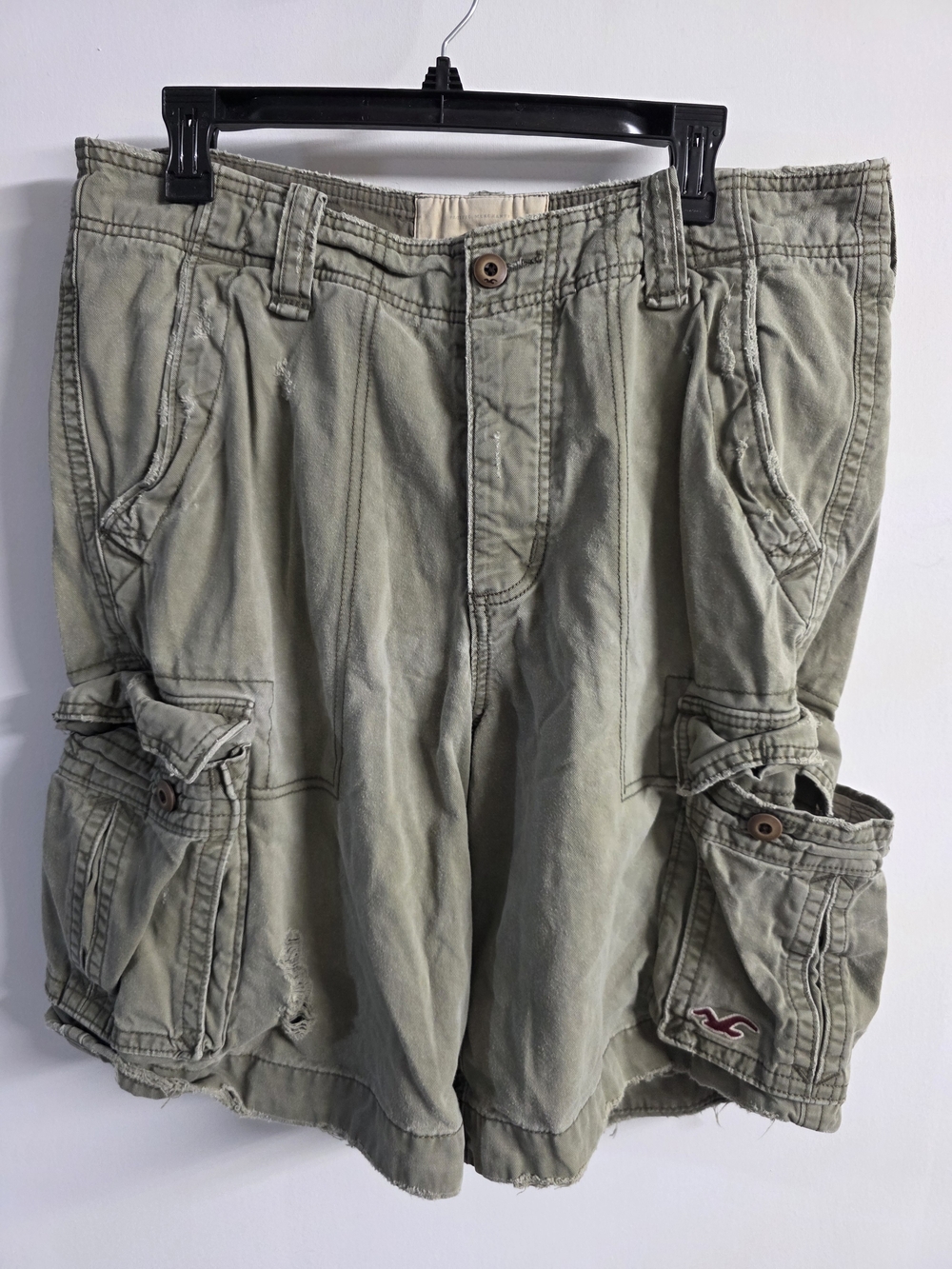 Hollister Y2K Men's Olive Cargo Shorts Button Up, Size 33